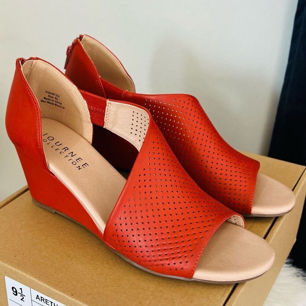 JOURNEE COLLECTION Aretha d'Orsay Wedge Sandal, Vegan Leather Rust, 9.5, NWOB - Picture 14 of 15